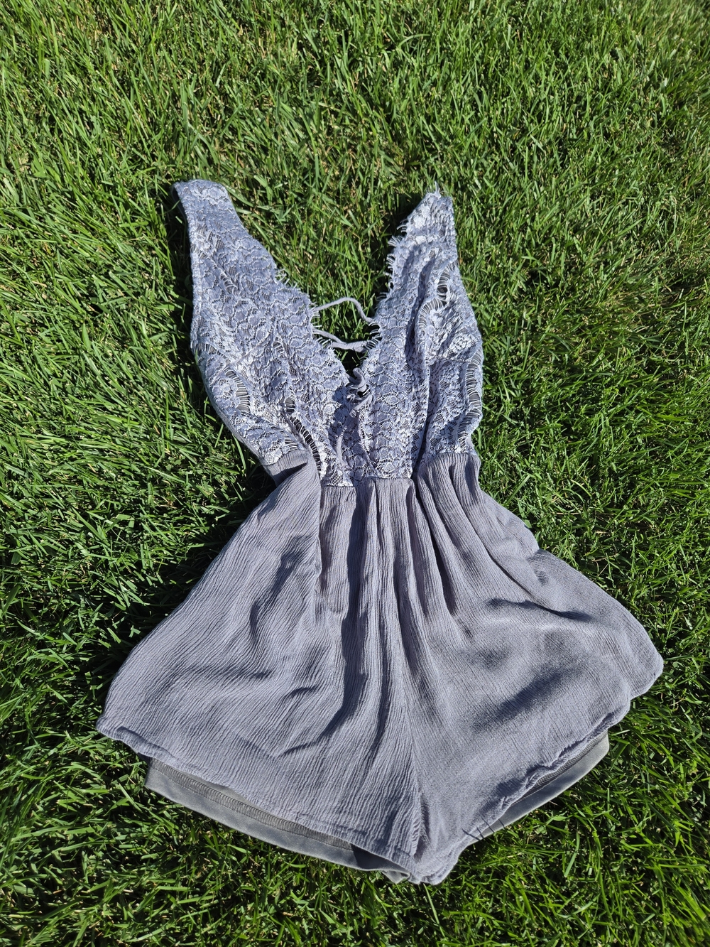 Charlotte Russe Lace-Front Sleeveless Romper in Light Gray
